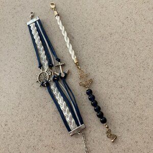 Nautical Bracelets - Bundle of Two -  Blue White Rhinestone Anchor